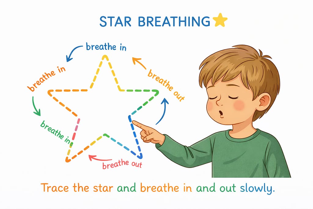 Calming Activities for Kids – star breathing exercise helping children calm their bodies