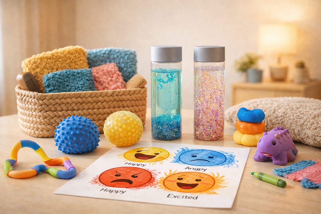 Calming Activities for Kids – sensory tools like stress balls and fidget toys