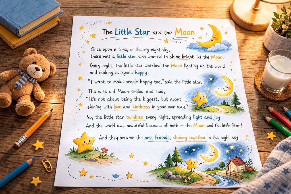 Printable 5 minute bedtime stories for kids example page for parents