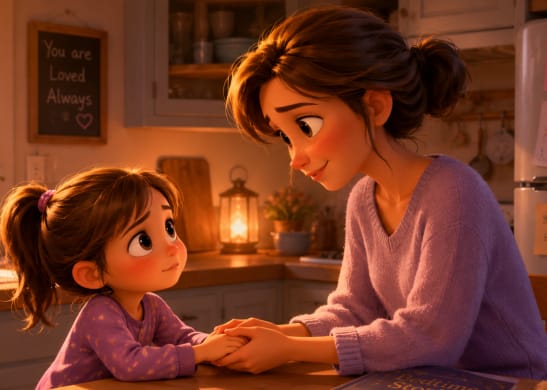 Story for kids afraid of change, mamma hold hand of anna