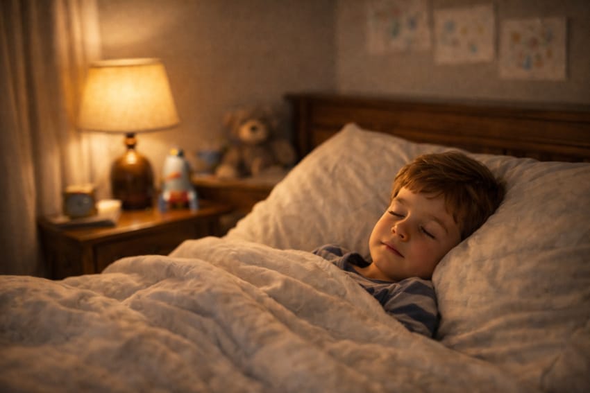 Child sleeping peacefully after 5 minute bedtime stories for kids